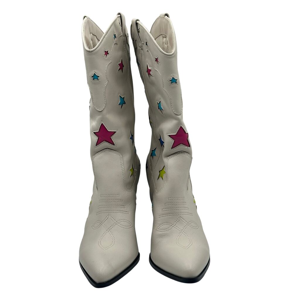 STEVE MADDEN Luminous Western Cowboy Boot Stars White Multi Sz 10 $230 - Picture 4 of 8